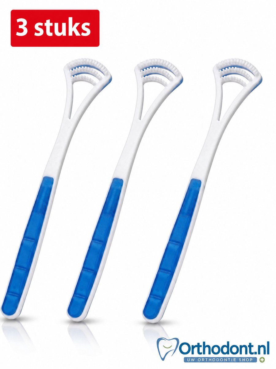 Orthodont PureBreath Tongschraper - 3 Stuks - Tongreiniger - Tegen Slechte Adem en Witte Tong - Kunststof - Blauw