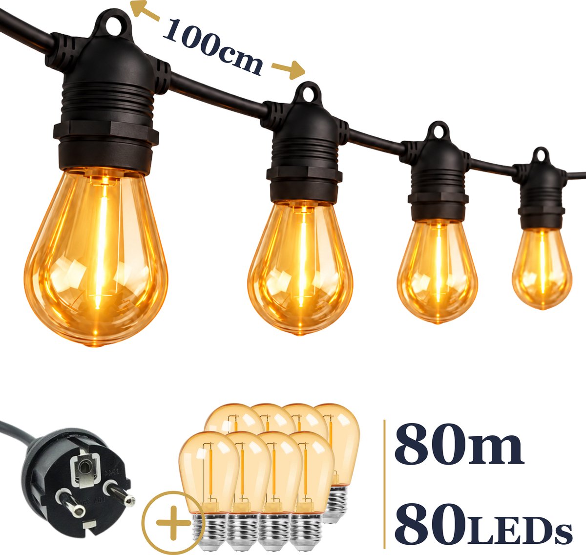 Odaily S14 Amber Lichtsnoer 80m - 80 LEDs - IP65 Waterdicht - Extra Warm Wit Licht - Premium Kwaliteit