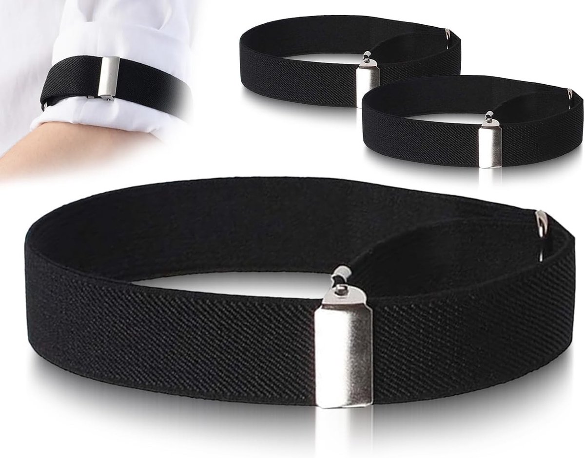 Verstelbare Mouwenhouders voor Hemden - 2 Stuks, Mouwenbeschermers, Arm Sleeves, Shirt Garter, Perfect voor Mannen en Vrouwen, Zwart