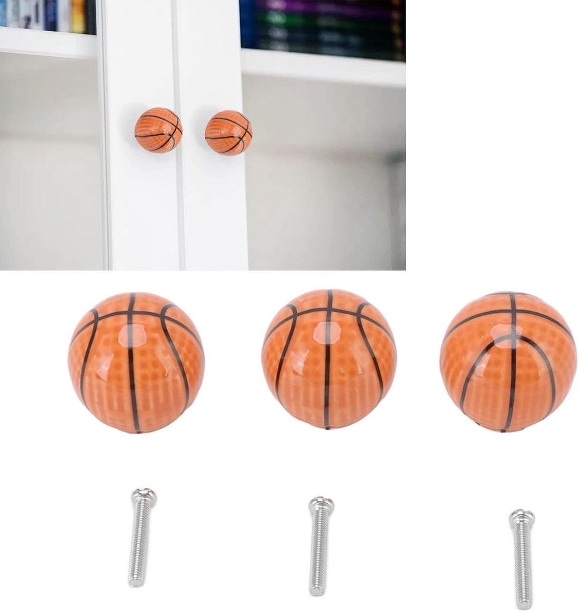 Basketbal Sportthema Keramische Ladeknoppen voor Kasten, Dressoirs en Deuren - Set van 3, Ideaal voor Badkamer en Kinderkamers (1.4x1.4x1.4in)