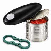Elektrische Blikopener - Automatische Keukenhulp met Eénknopsbediening - Voor Eenvoudig Blikken Openen - Inclusief 8-vormige Flesopener - Compact - Zwart