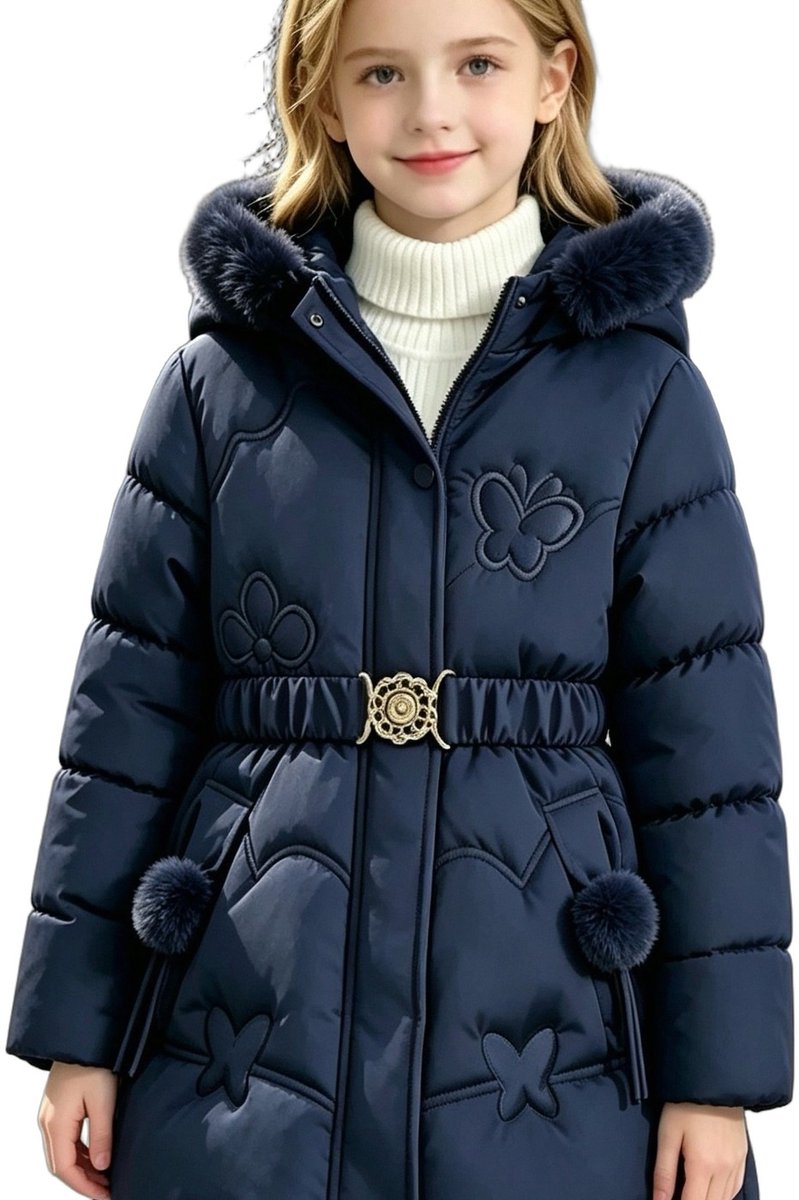 Currero Winterjas Parka Meisjes Lange Jas Meisje Wintermantel Overjas Gewatteerd Waterdicht Winter Stijlvol Mantel Kinderen 11-12 Jaar Blauw