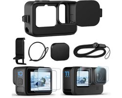 Accessoires Kit Geschikt voor GoPro Hero 11/10/9 Zwart, Siliconen Mouw Beschermhoes met Rubber Lens Cover + Schermbescherming + Batterijzak + Lenskap voor GoPro Hero11/10/9
