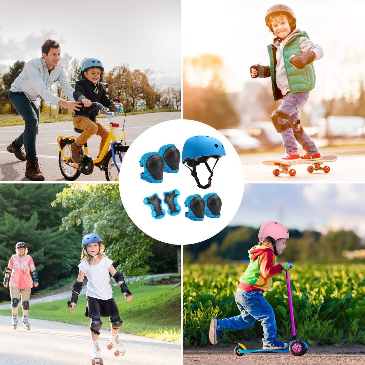 Complete Beschermset voor Kinderen van 3-10 Jaar, Inclusief Knie- en Elleboogbeschermers en Helm, Veiligheidsuitrusting voor Inline Skaten en Fietsen