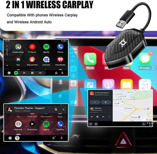 Wireless Carplay Adapter & Geschikt voor Android Auto Wireless Adapter, 2 in 1 USB Mini Car Play Dongle & Android Auto Adaptor, Bluetooth Plug and Play Carplay Box Wired to Wireless Converts van Carlinkit — afbeelding 5