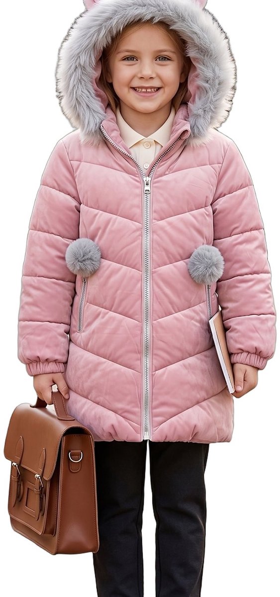 Currero Winterjas Parka Meisjes Lange Jas Meisje Wintermantel Overjas Gewatteerd Waterdicht Winter Stijlvol Mantel Kinderen 3 Jaar Roze