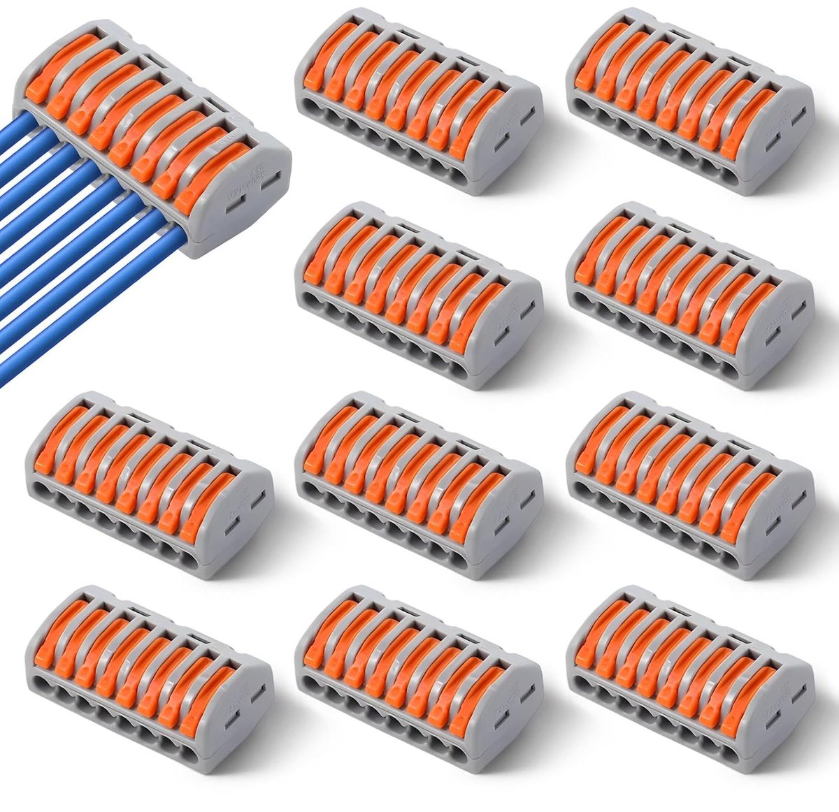 Set 8-voudig – kabelklem met bedieningshendel voor flexibele en stijve geleiders – verbindingsklemmen insteekbaar – klemmen elektrisch voor huishouden en industrie
