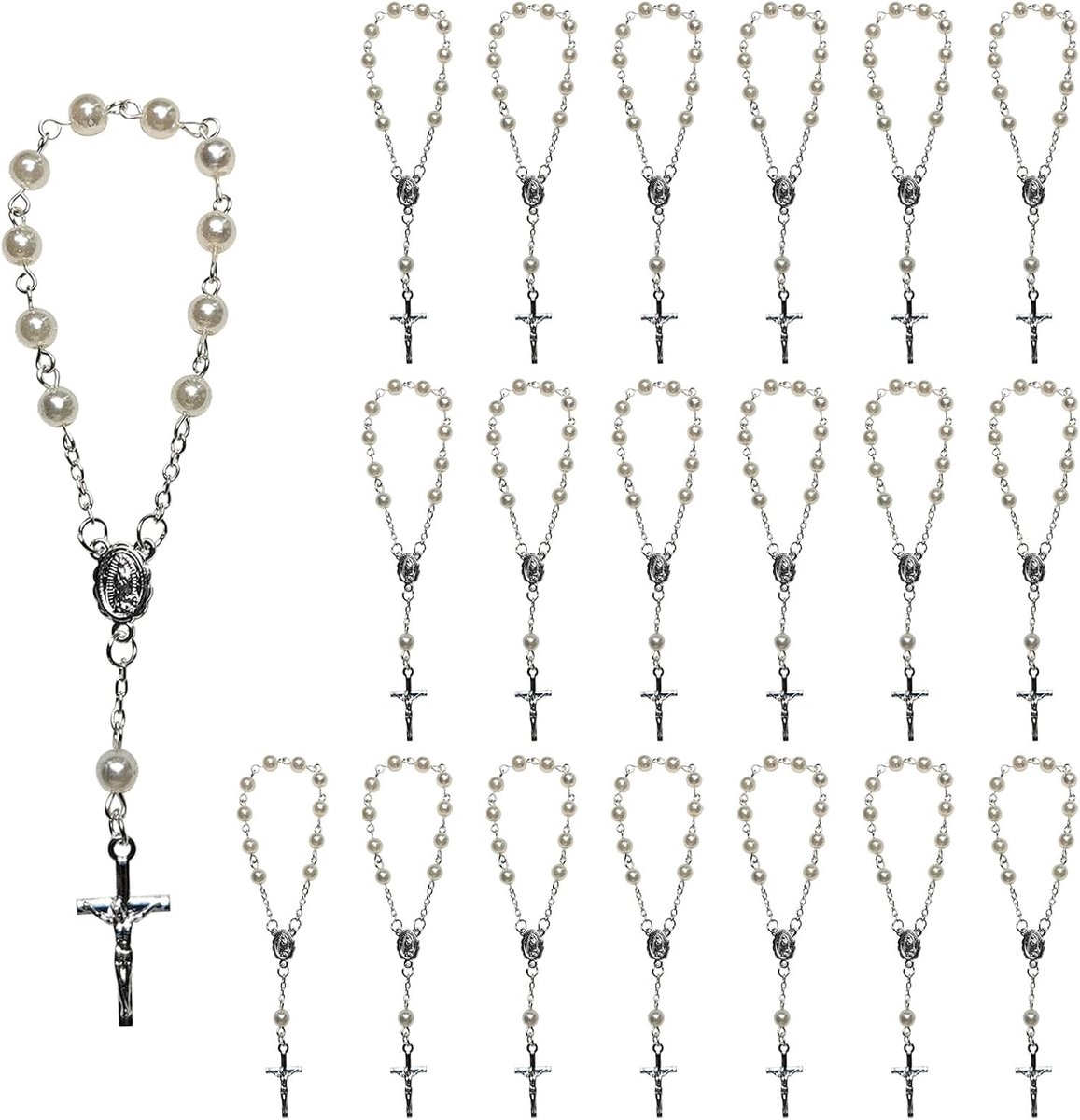 20 stuks dooprozenkrans, rozenkrans, gastgeschenk, doop, wit, 6 mm, kunstparels, mini-vingerdoop, rozenkransen, kralen, decoratie, rozenkrans, gebedsketting voor bruiloft, verjaardag, doop