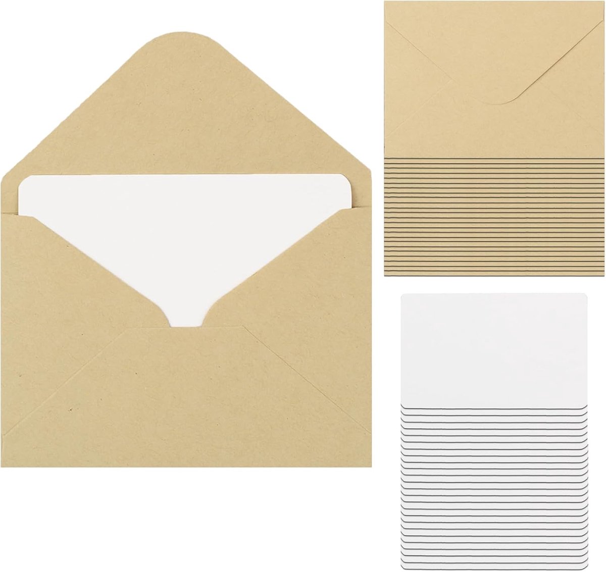 25 stuks, 70 x 100 mm, enveloppen met 25 witte kaarten, mini-enveloppen met kaarten, voor ansichtkaarten, bedankkaarten