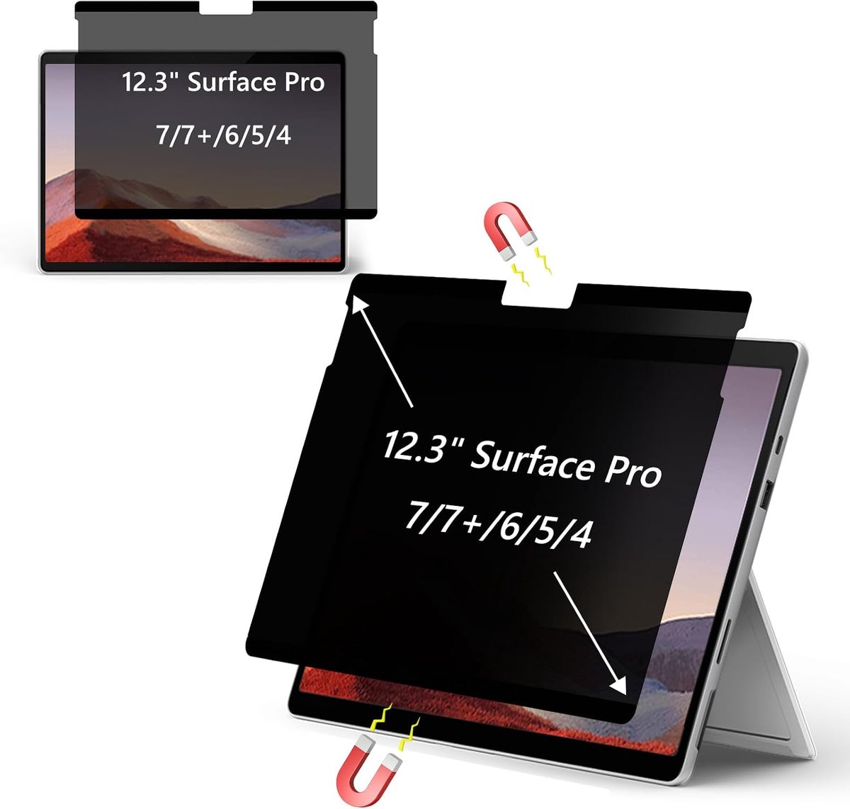 Privacyfolie voor 12,3 inch Surface Pro 7/Pro 7+/Pro 6/Pro 5/Pro 4, anti-verblinding, anti-blauw licht, afneembare inkijkbescherming voor Surface Pro 7+/7/6/5/4 12,3 inch