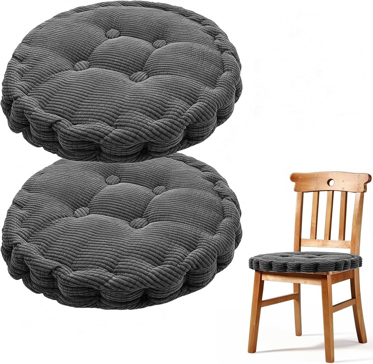 Stoelkussens, 40 x 40 cm, set van 2, zitkussen voor binnen en buiten, dik vloerkussen, tuinzitkussen, kussen voor tuinstoelen, balkonstoel, zitkussen, stoel, eetkamerstoel, stoelkussen (donkergrijs)
