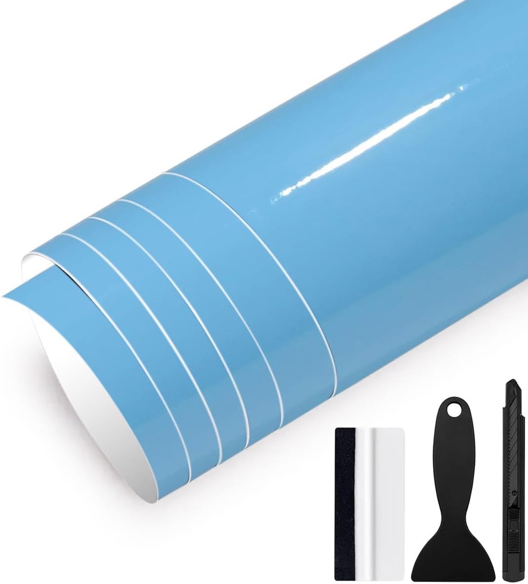 30 cm x 150 cm - Glanzende zelfklevende autofolie - Met luchtkanalen - Bubbelvrij - Voor motor, fiets, doe-het-zelf - Helder blauw glanzend - 30 cm x 150 cm