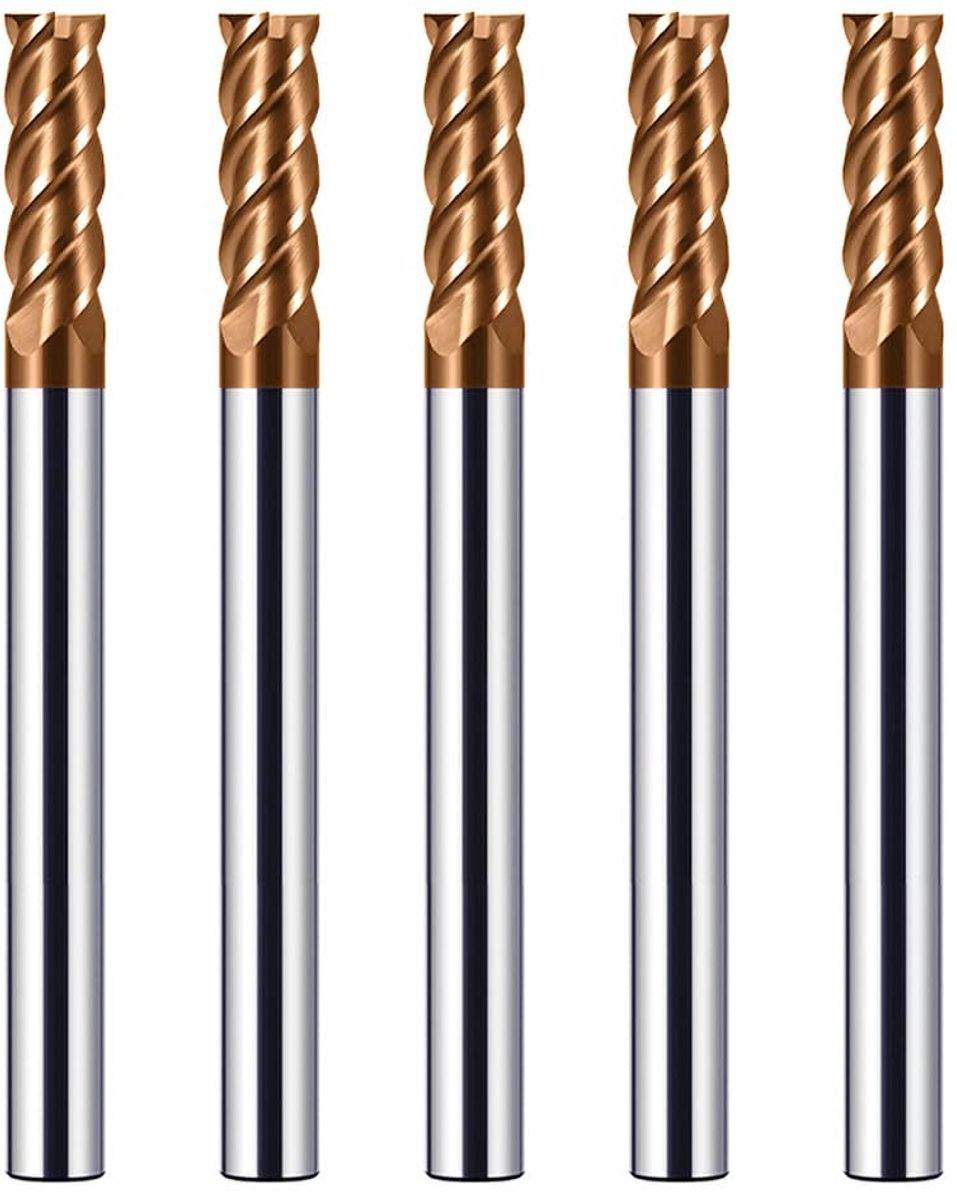 5PCS Hardmetaal Frees 4mm, 4 Tanden/4 Snijden CNC frees, goudkleurig TiSiN gecoat, CNC schachtfrees metaalfrees 4mm voor Staal Metaal hout Acryl Kunststof (4mm)