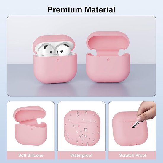 Compatibel met Airpods 4 (2024), schokbestendig, krasbestendig, van siliconen, voor AirPods 4e generatie, LED aan de voorkant zichtbaar, roze — afbeelding 3