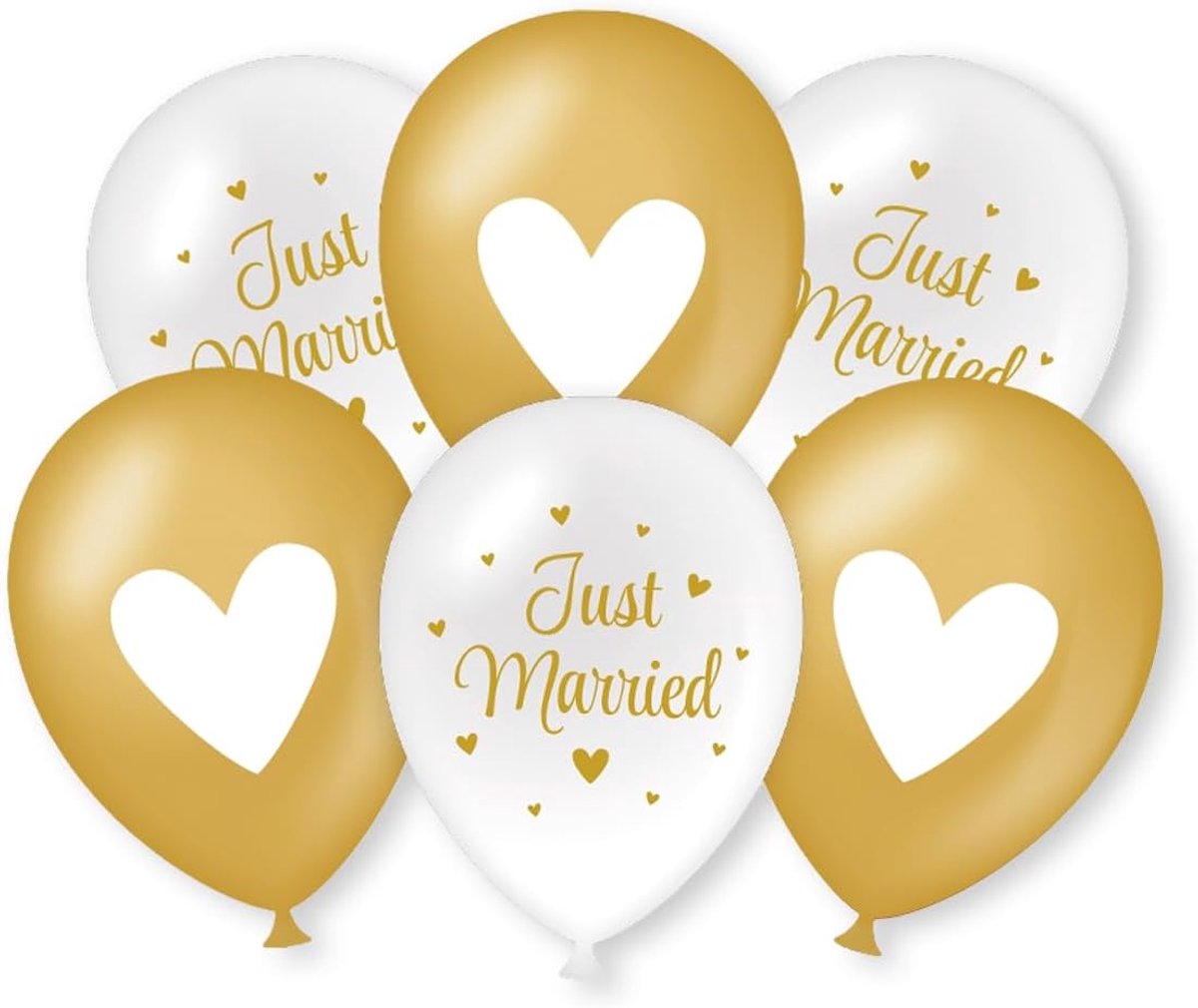 Ballonnen - Just Married - Huwelijk - Bruiloft - Versiering - Decoratie - Wit & Goud - Helium Ballonnen