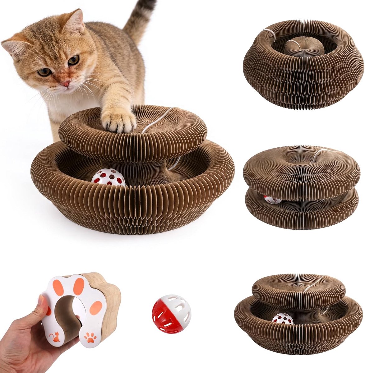 Organ Cat Krabplank,2-In-1 Kattenkrabplank Met Belletjes,Opvouwbaar Handig Cat Scratcher Duurzaam Recycleerbaar voor Gazons,Woonkamers en Binnenplaatsen,Recyclebaar,Duurzaam en Opvouwbaar