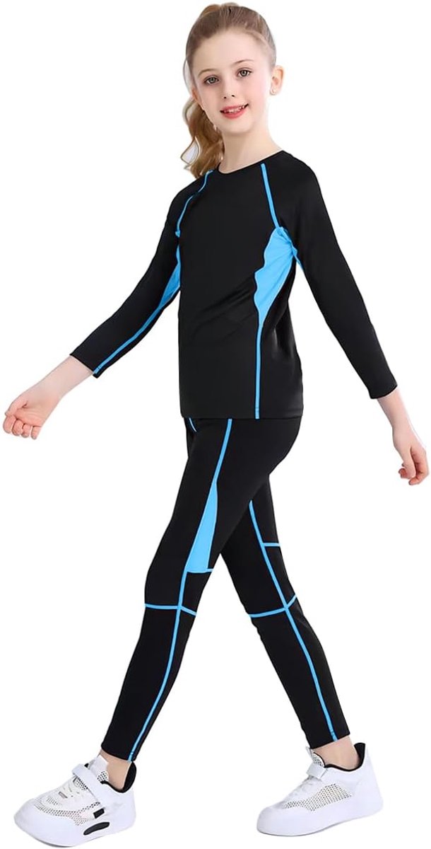 Linboo Meisjessportpak, 2-delig, yogapak met lange mouwen en broek, kledingset, ademend en elastisch, outdoor nauwsluitend dans- en fitnesskleding voor kinderen