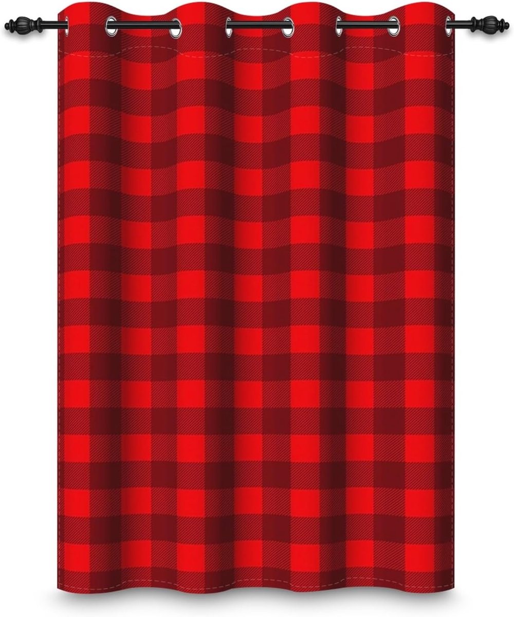 106,7 x 160 cm geruit gordijn met oogjes rood zwart tartan vintage decoratieve boerderij land kerst thermische doorvoertule kamerverdelers verduisterende raamgordijnen voor slaapkamer