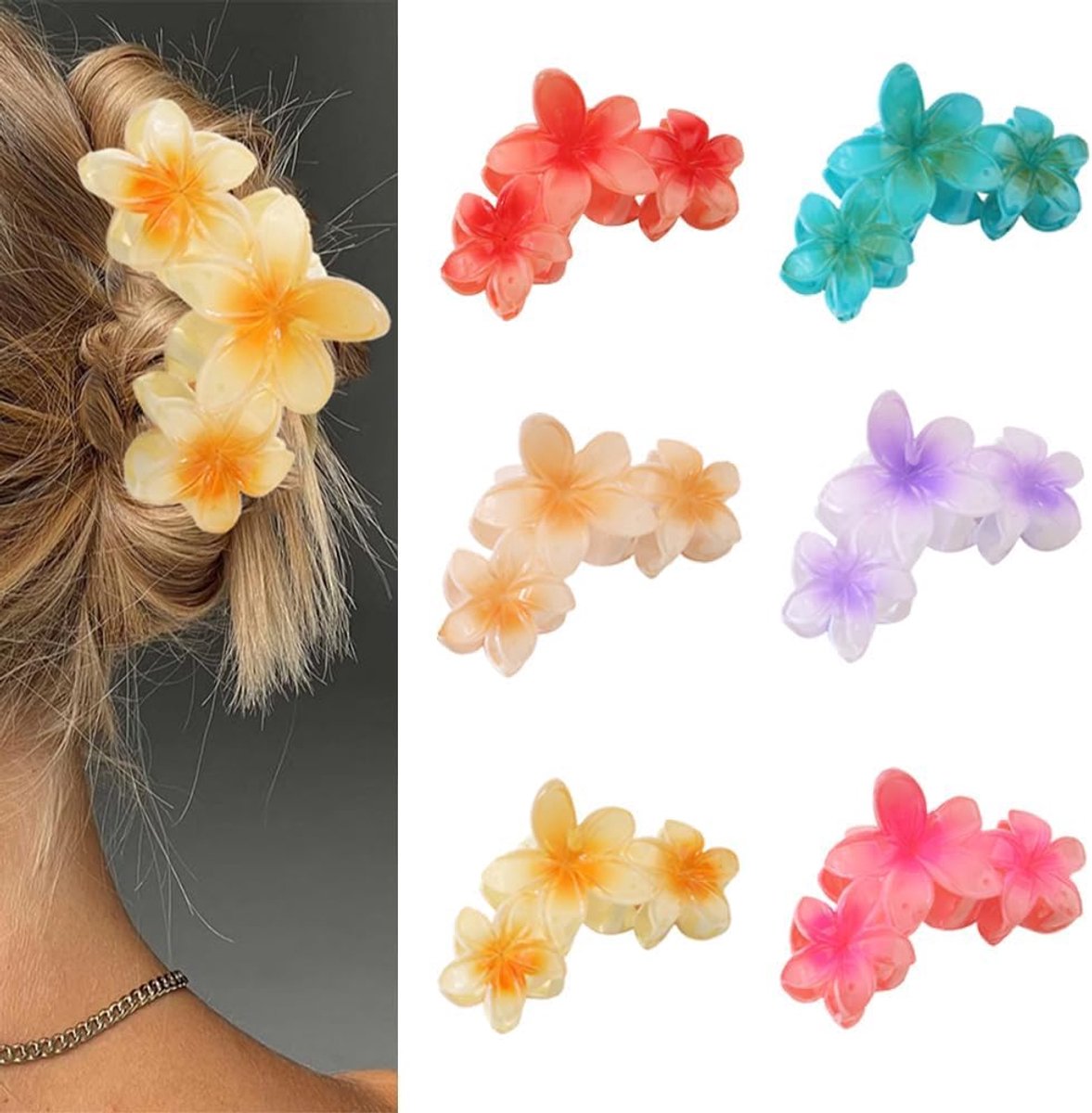6 Stuks Haarklemmen Voor Dames Bloem Haarklem Grote Haarclip Klauwclip Haarspeld Haarsieraad Antislip Haaraccessoires Voor Dik en Dun Haar Styling