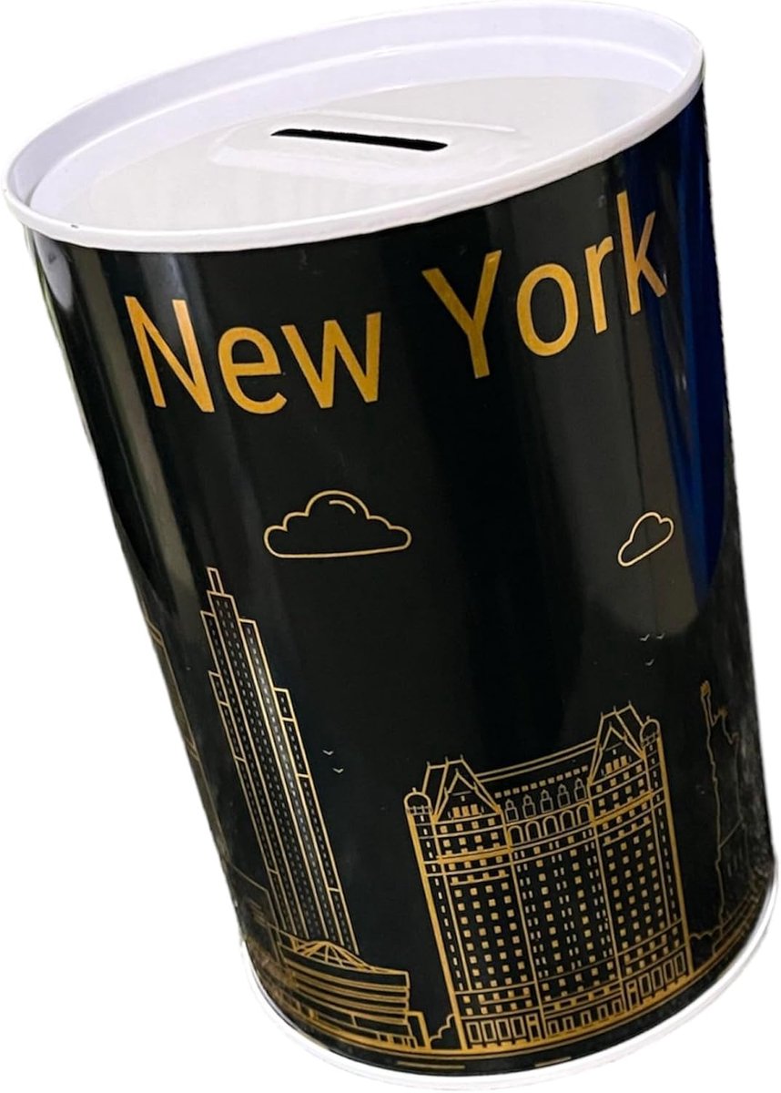 Spaarpot met stijl en boodschap - grote spaarpot voor volwassenen - spaarpot - cadeau - XL zwart goud, New York, I Love Money, World (New York)