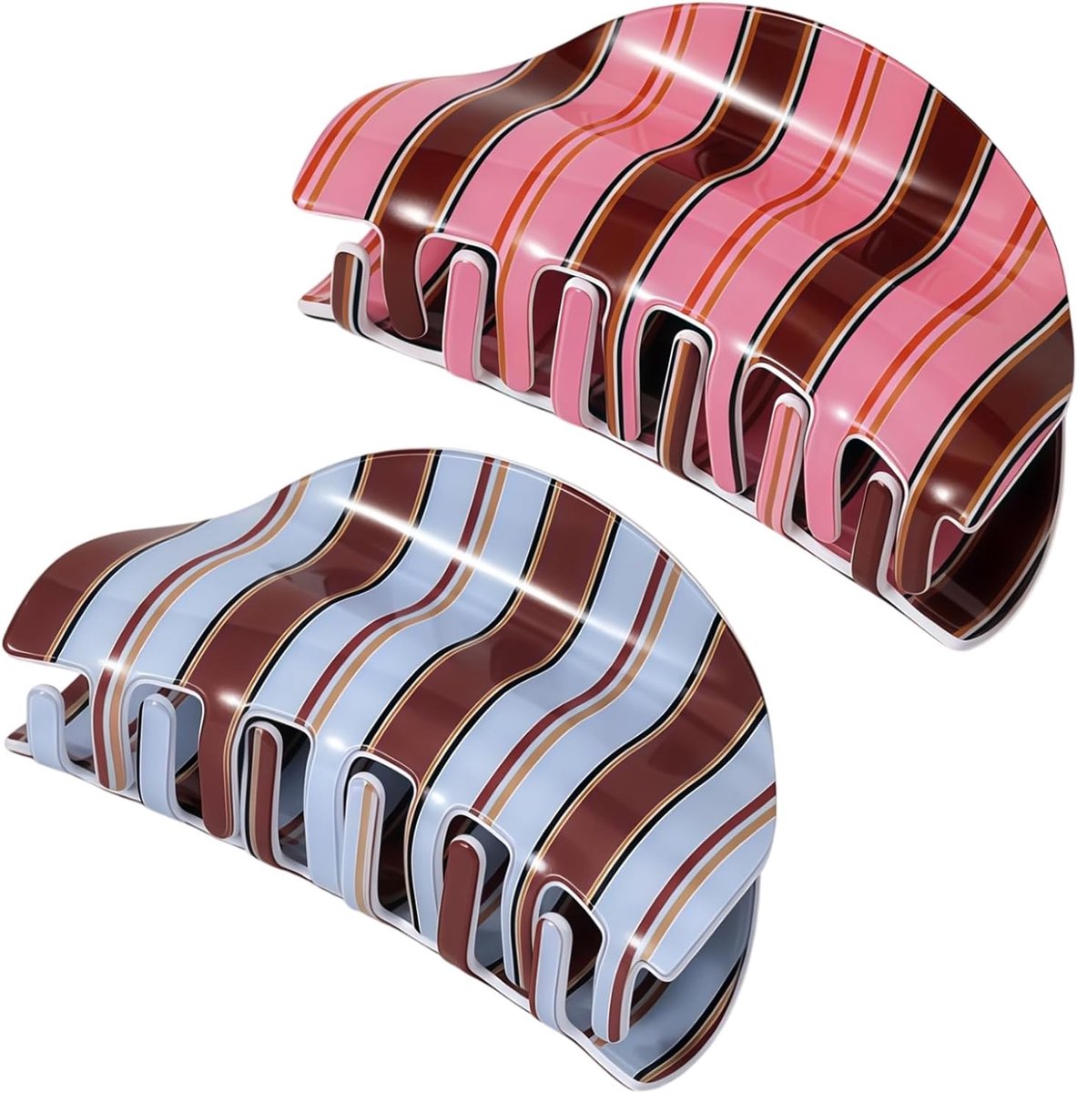 Haarspelden voor Medium Haar, Stevig Haaraccessoire voor Kantoor, Yoga, Feest, Sterke Grip voor Vrouwen & Meisjes (Roze & Blauwe Strepen)
