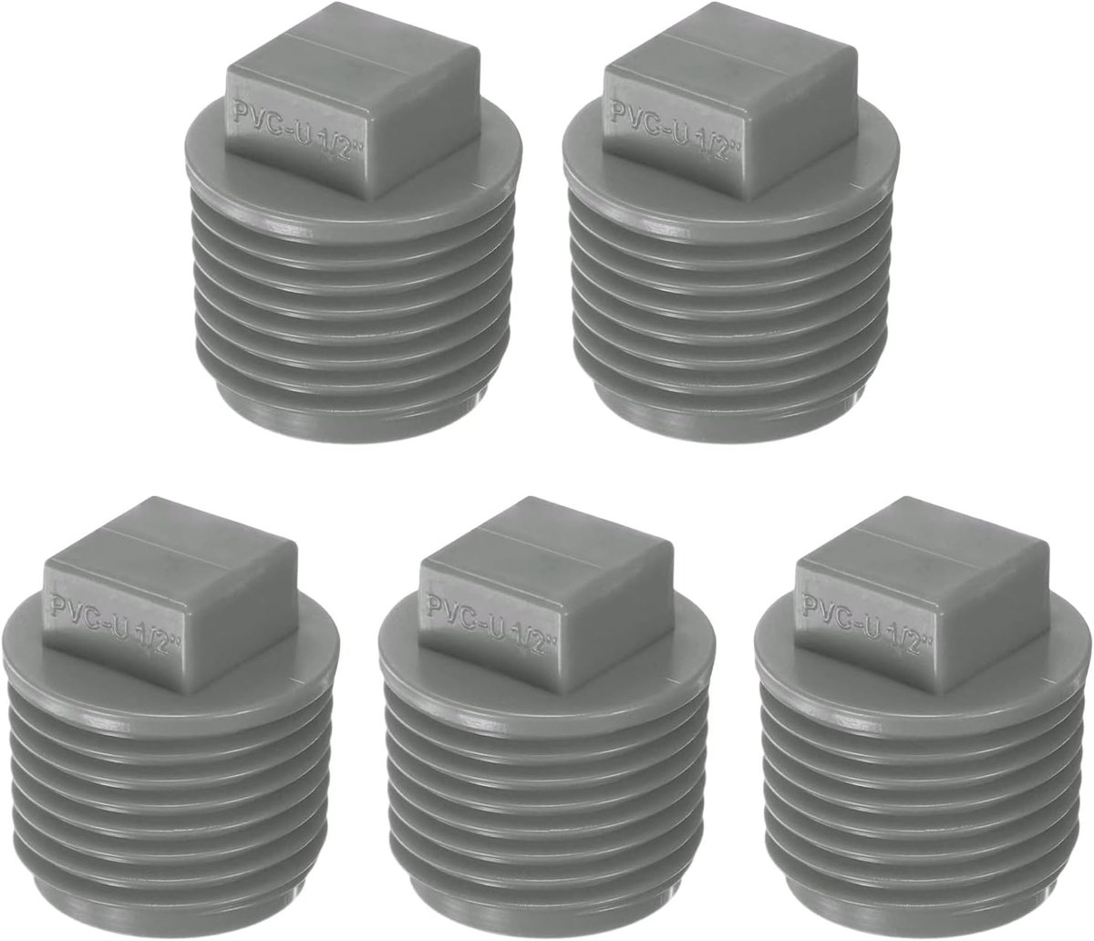 5 stuks PVC schroefdraadstoppen 1/2 inch PVC BSPT schroefdraadstop reinigingsstop koppelingsadapter fitting voor waterleiding [grijs]