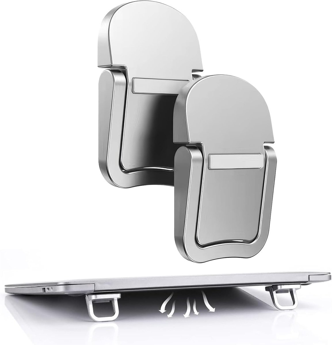 2-delig, opvouwbare standaard, zelfklevende computerhouder, ergonomisch en onzichtbaar, compatibel met vele laptops, legeringsmateriaal (zilver)