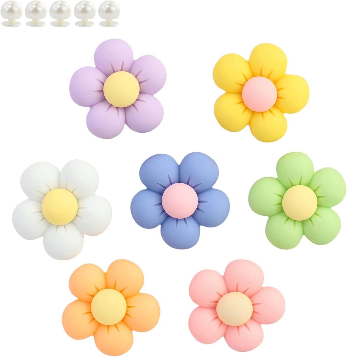 14 stuks bloemenschoenhangers, schoendecoratie, schoenbedels, schoennaalden, schoensieradenhangers, schattige schoenaccessoires, met 5 stuks parelschoengesp, decoratie, voor sandalen, doe-het-zelf