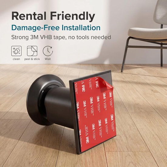Magnetisch, zelfklevend, sterke magnetische deurstopper, vloerkleven, in hoogte verstelbare vloerdeurstopper voor slaapkamer, badkamer, keuken, zwart — afbeelding 3
