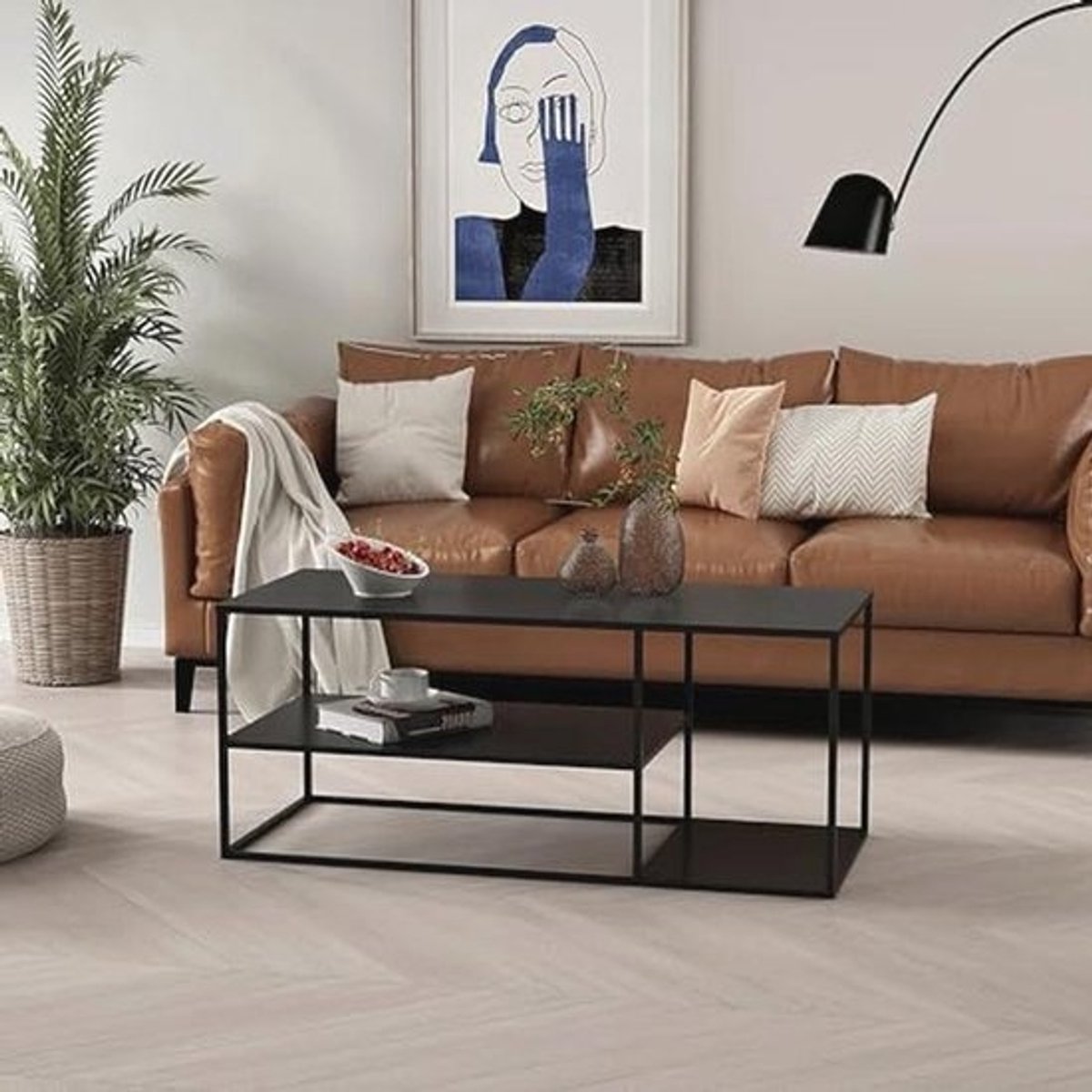 Rechthoekige Salontafel 120x50x50 cm - Mat Zwart Staal met Extra Opbergruimte