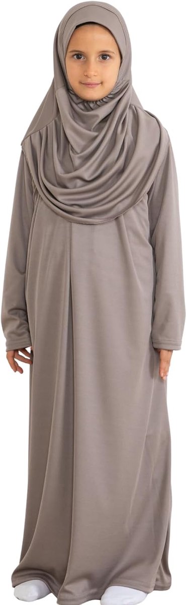 Islamitische Kleding voor Kinderen met Hijab, Lange Mouwen Abaya in Twee Delen, Maxi Moslim Set met Sjaal, Kaftan en Jilbab