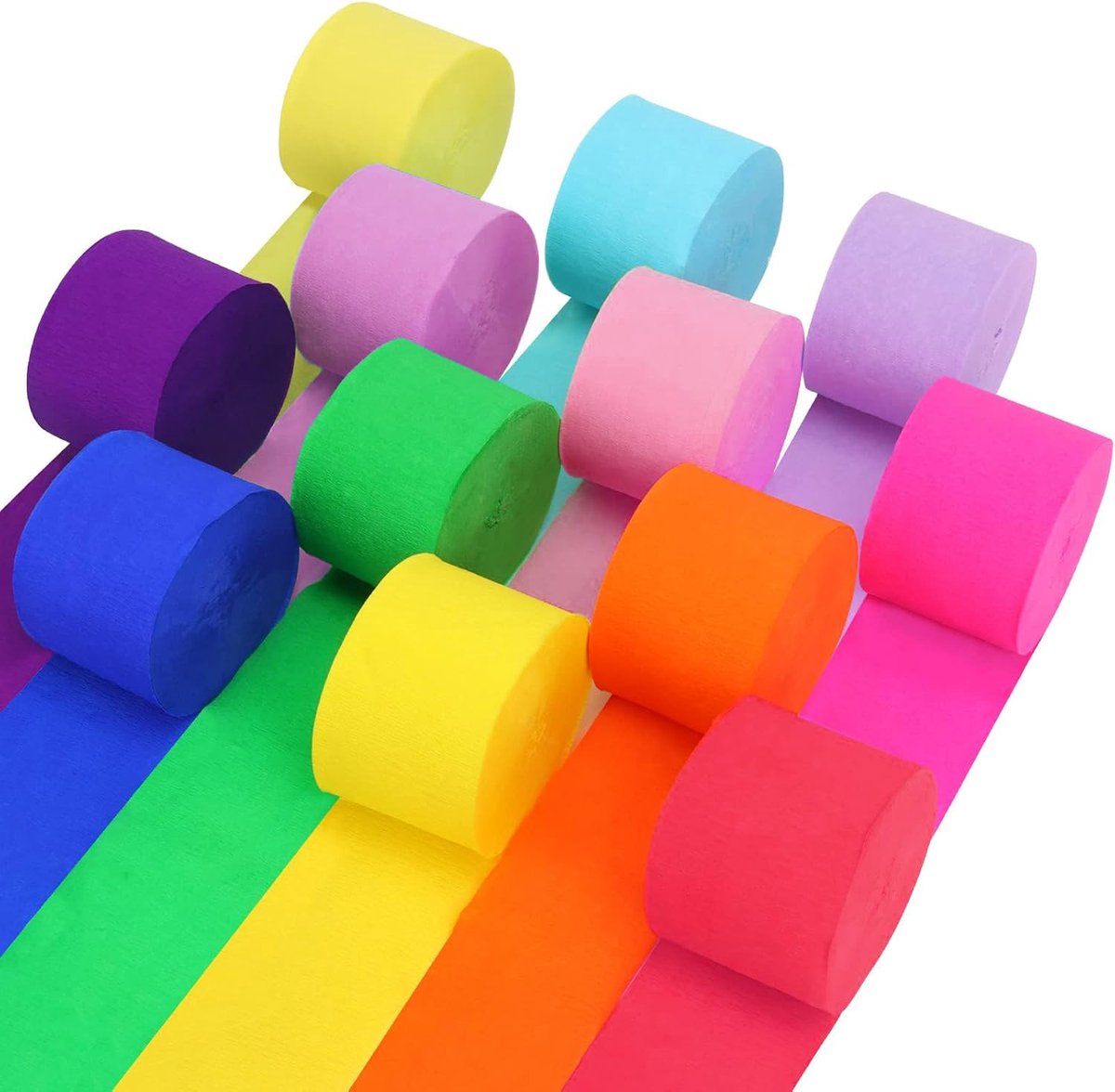 Crêpepapier, kleurrijk, 12 kleuren, 4,5 cm x 25 m, rollen crêpepapier, regenboog, crêpepapier voor feestdecoratie, bruiloft, carnaval, Kerstmis, doe-het-zelf knutselen, papieren bloemen en slingers