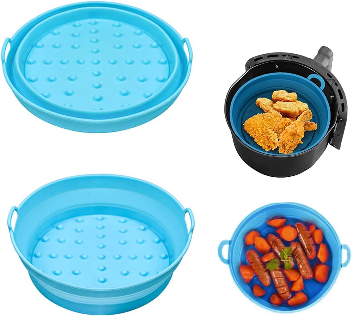 2 stuks opvouwbare siliconen luchtbraad-liners, 19,6 cm, herbruikbare siliconen luchtfrityer-pan, vervangende bakplaat-bakplaat-mandinzet, vervanging van brandbaar perkament linerpapier voor 3-5 QT Air Fryers