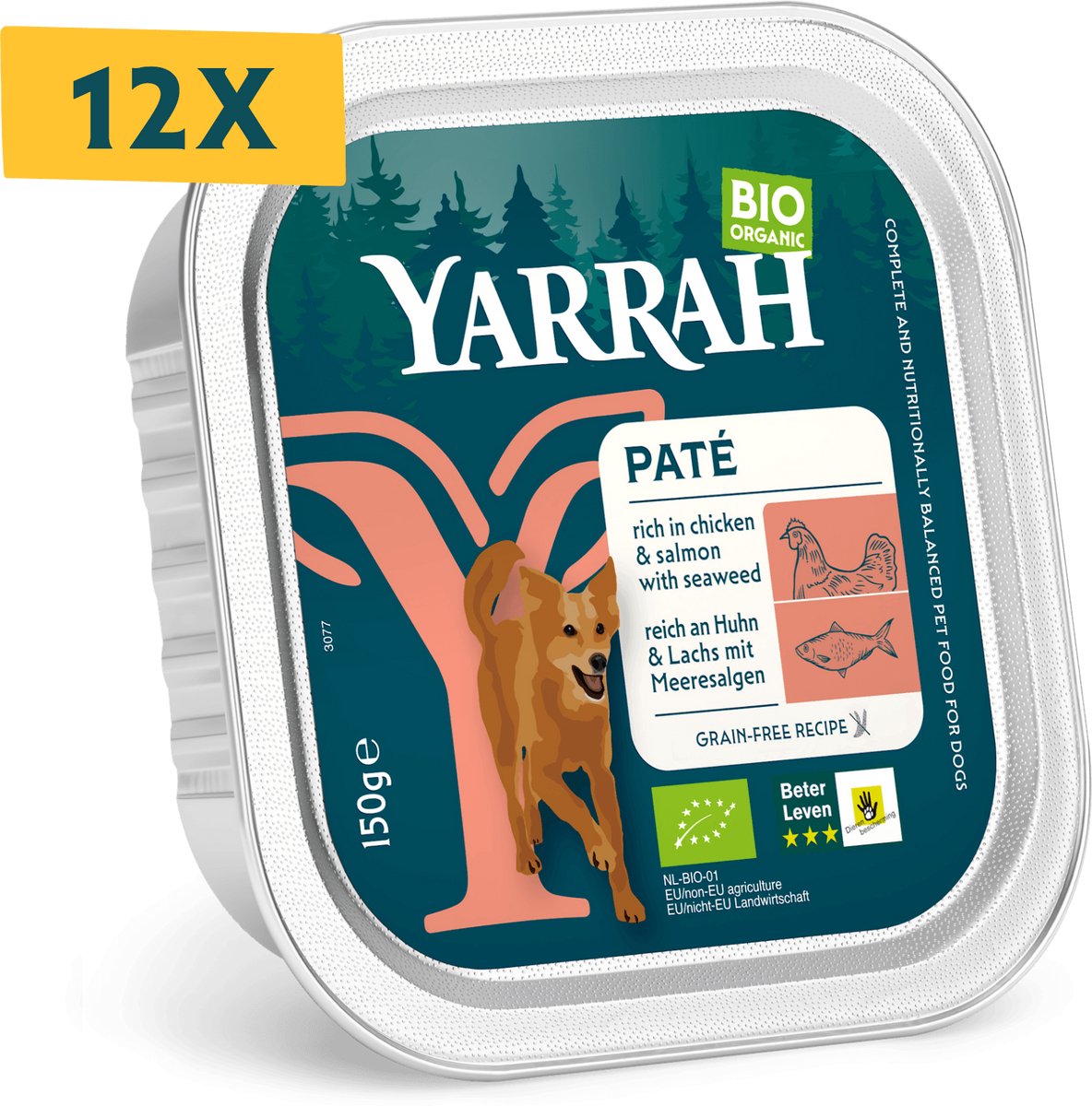 12x Yarrah Bio Hondenvoer Paté Kip & Zalm 150 gr