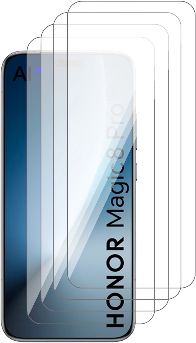 Screenprotector geschikt voor Honor Magic 8 Pro – 4 Stuks – UltraClear Gehard Glas – Case Friendly – 9H Krasbestendig