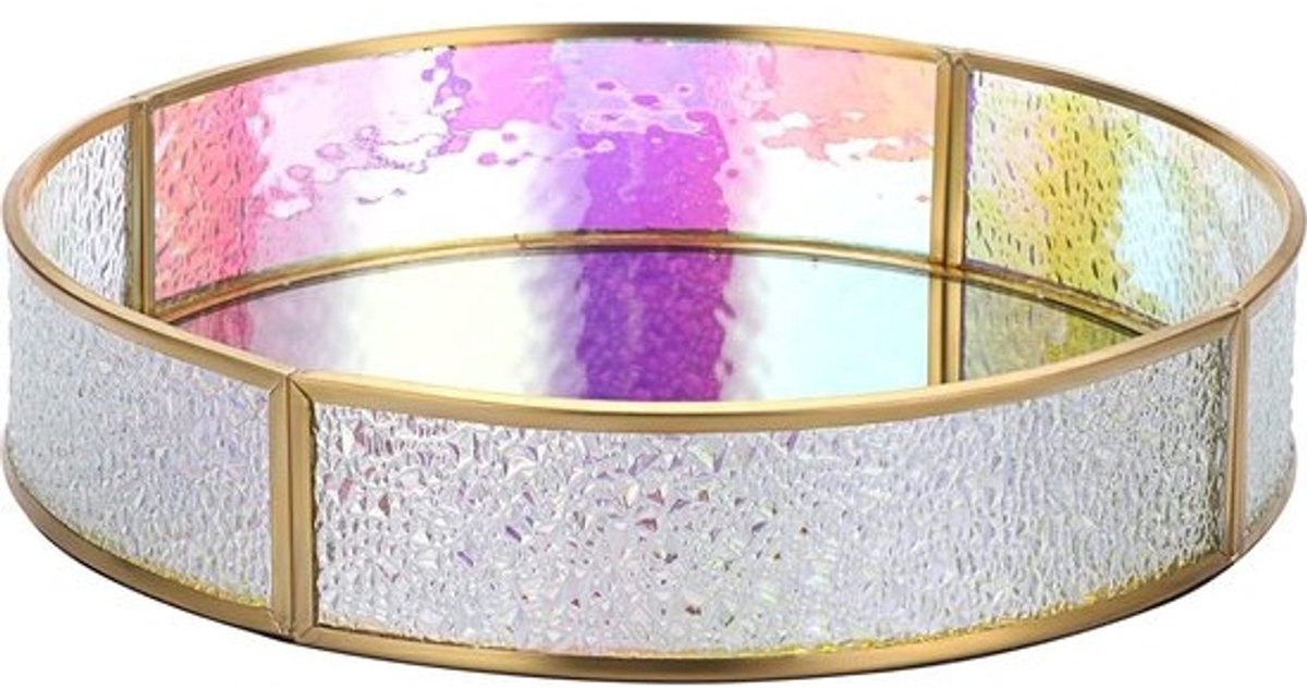 Kleurrijk rond sieradendienblad van glas metaal gespiegeld voor sieraden cosmetica parfumflessen sieradenorganizer kaptafel slaapkamer badkamer huisdecoratie cadeau verjaardag groot