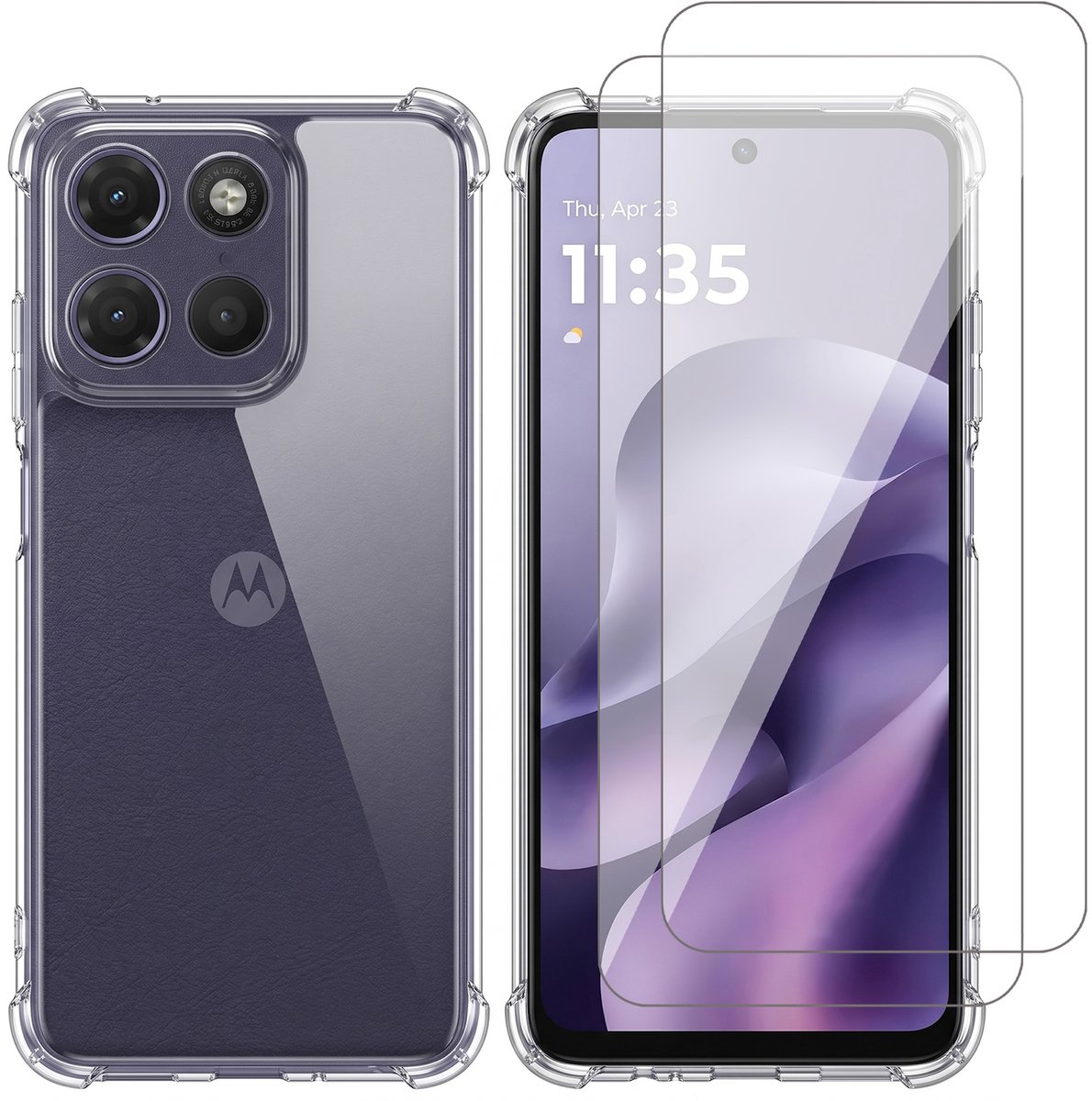 Hoesje geschikt voor Motorola Moto G17 (Power) / G15 (Power) – CrystalClear Back Cover – Schokbestendig – 2 Stuks Screenprotector Glas