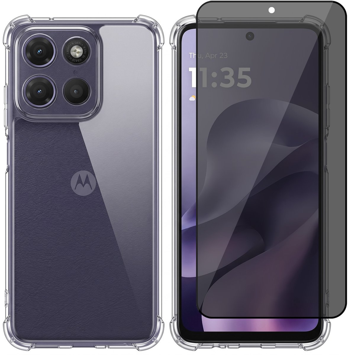 Hoesje geschikt voor Motorola Moto G17 (Power) / G15 (Power) – CrystalClear Back Cover – Schokbestendig – Privacy Screenprotector Full Cover