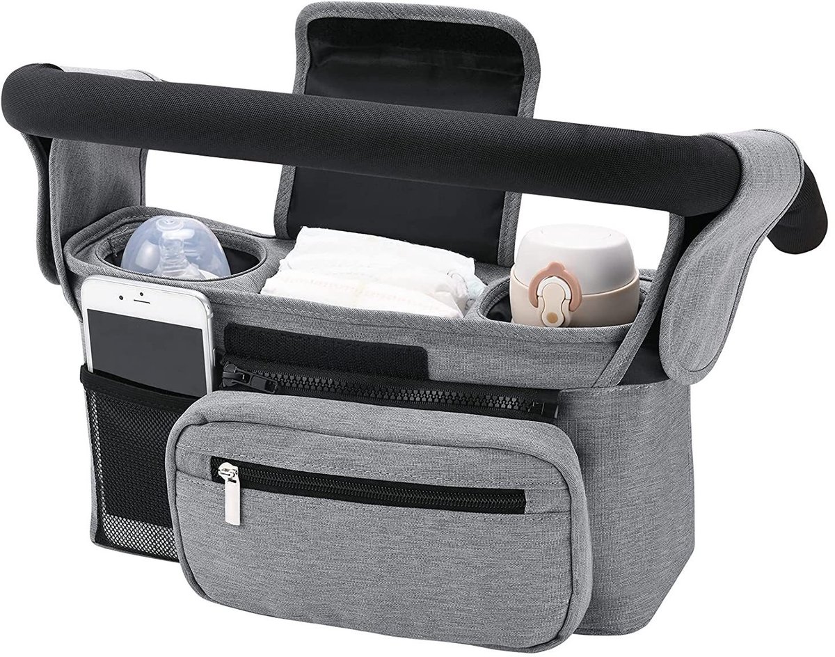 Universele organizer-tas voor kinderwagens | Hangtas voor kinderwagen | Opbergtas voor kinderwagen | Kinderwagenaccessoires voor luiers, flessen & benodigdheden, Grijs