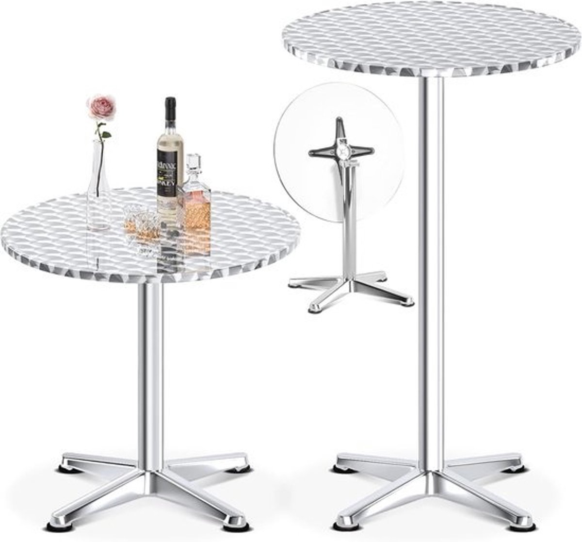 3-in-1 Inklapbare Bistrotafel voor Binnen en Buiten - 60 cm Diameter, Verstelbare Hoogtes: 49,5 cm, 74 cm, 114 cm - Roestvrij Staal