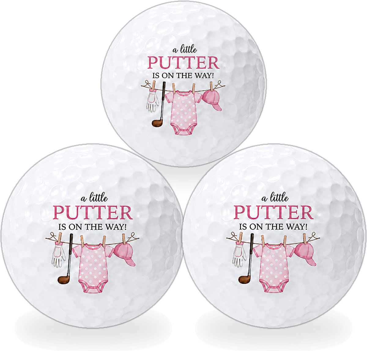 Golfballen Baby Girl - Geboorte Golf Cadeau - 3 stuks - Wilson - Bedrukte Golfballen