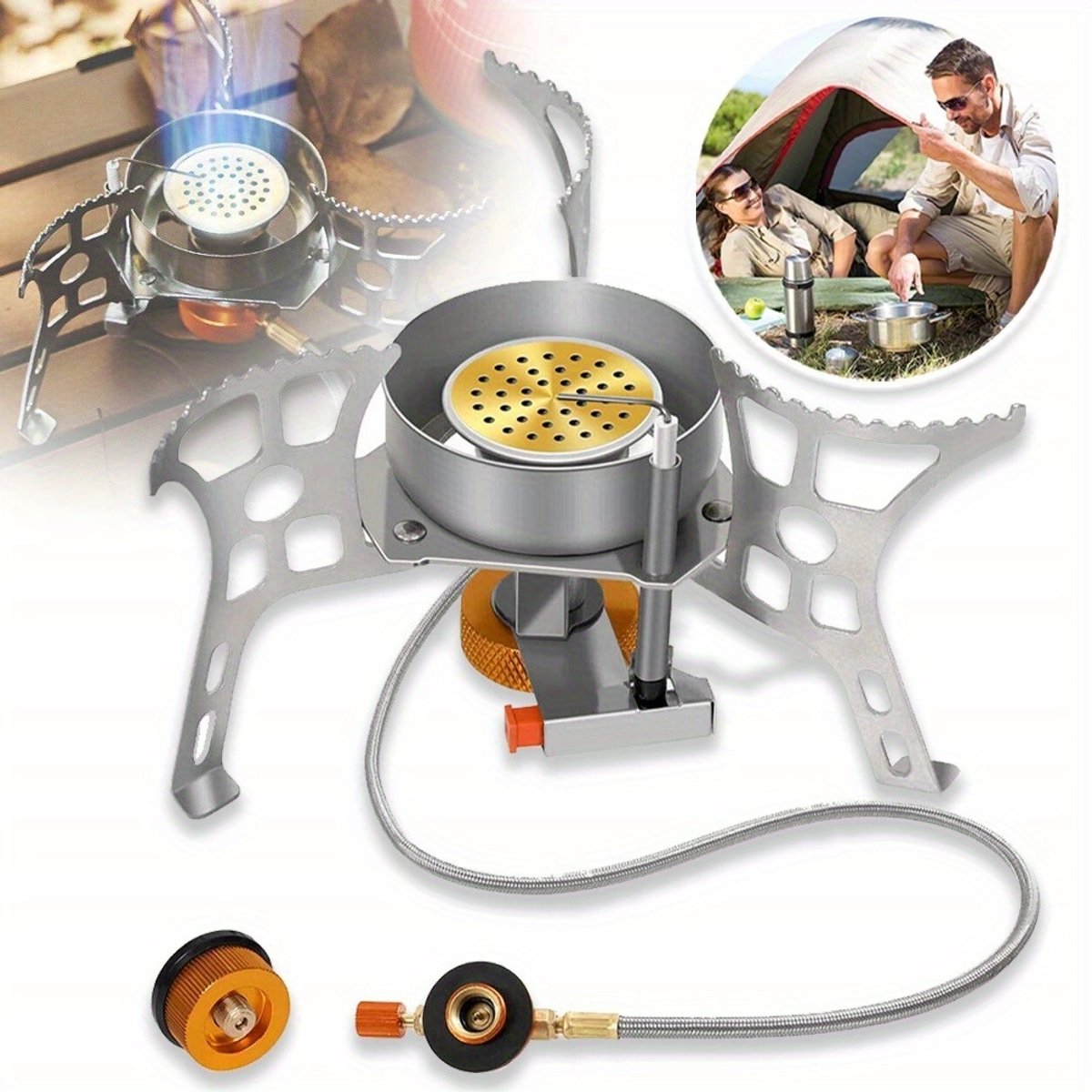 Draagbaar Gasfornuis Met Aluminium Windscherm En Honingraatbrander – Duurzaam Messing En Piëzo-Elektrische Ontsteking – Compact 9 x 9 cm – Perfect Voor Backpacken En Buiten Koken