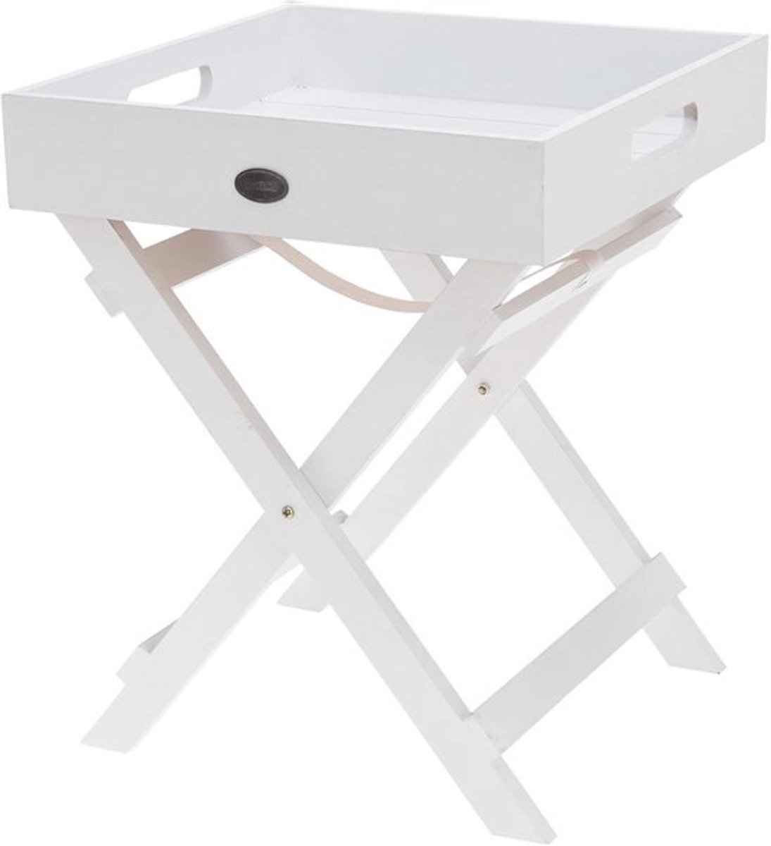 Set van 2 Houten Bijzettafels Wit - Afneembaar Dienblad - Bloemenkruk & Plantentafel