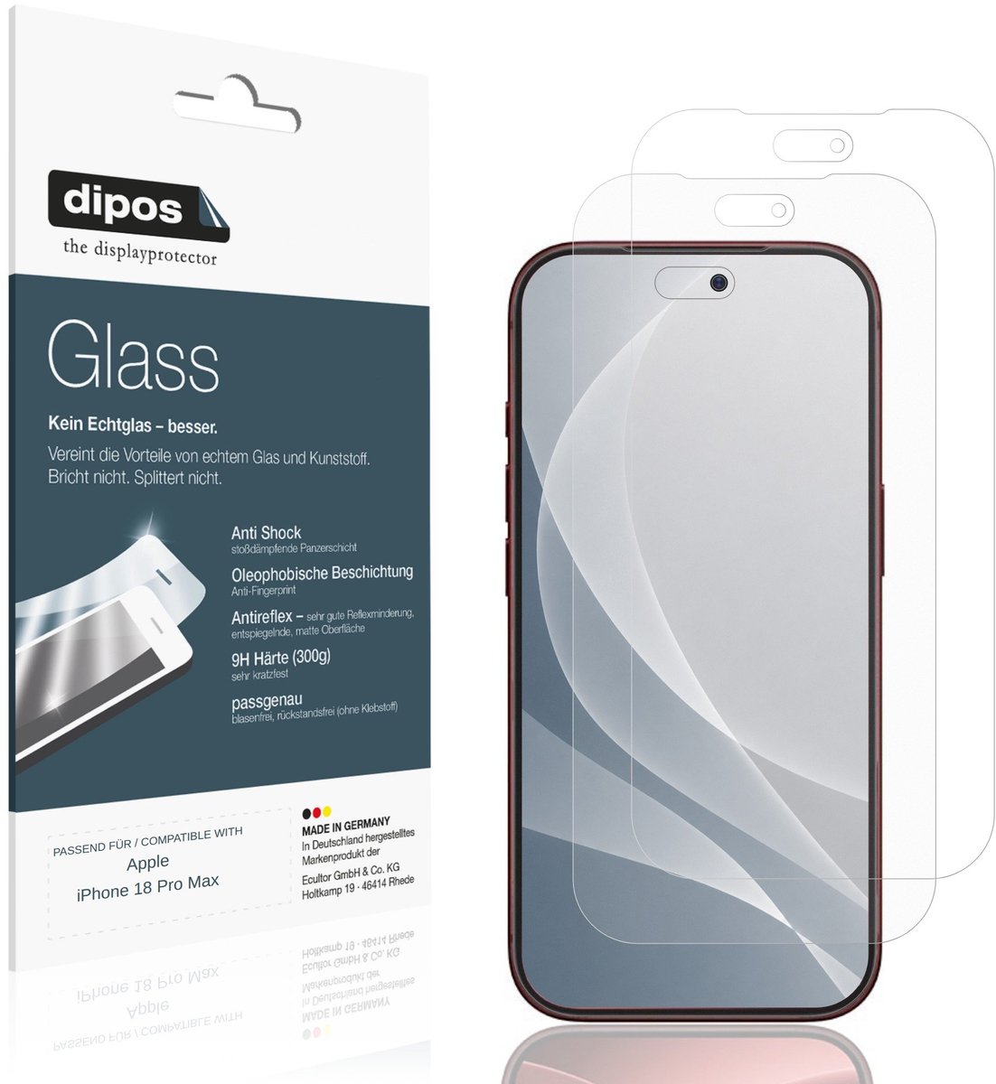 dipos – 2x Matte Pantserfolie geschikt voor Apple iPhone 18 Pro Max | 9H Screenprotector