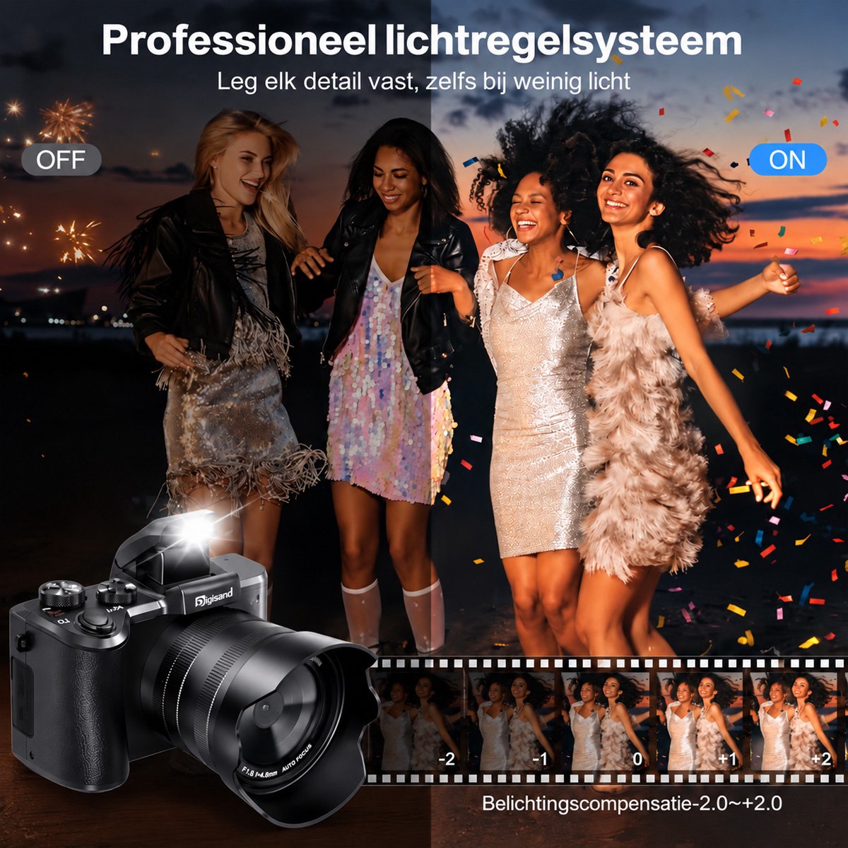 Digisand Digitale Camera 8K met WiFi– 88MP – Dubbele Lens Fotocamera – 3.2" IPS Touchscreen – Compact Camera met 16x Digitale Zoom – Vlog Camera vor Autofocus – EIS – Inclusief 128GB SD Kaart thumbnail 2