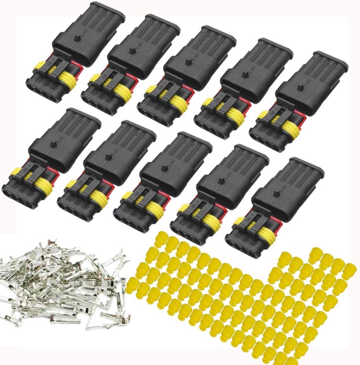 4-polig, 10 sets, elektrische draadconnectoren kit, polige auto-elektrische connectoren voor auto, vrachtwagen, boot en andere kabelverbindingen (10 kits)