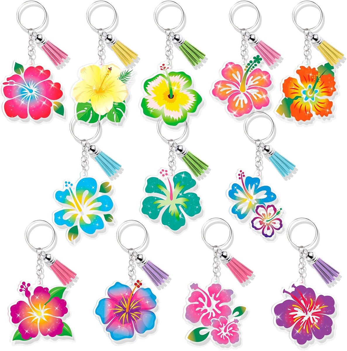 Acryl Sleutelhangers Multipack, Sleutelhanger Geschenken voor Ramadan, Eid Geschenken, Hawaiiaans, Vaderdag, Afstuderen Geschenken, Hibiscus, 5cm/1.9 inches