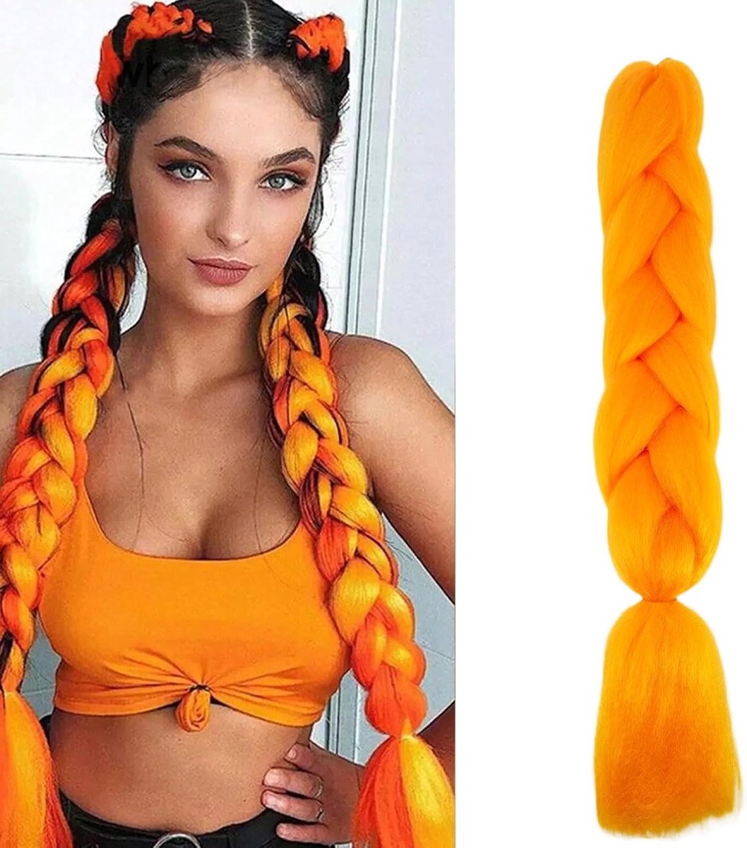 Synthetisch Haar voor Vlechten 1 Stuk Ombre Braids Extensions Kanekalon Braiding Haaruitbreiding Vlecht Afro Crochet Box Braids Haarvlechten 100g, Oranje