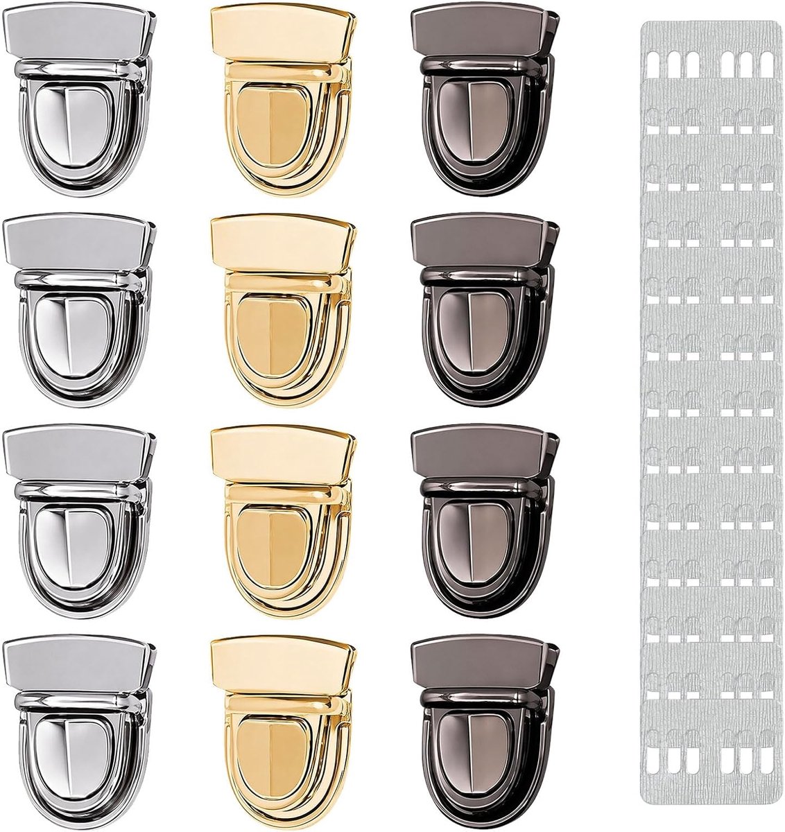 12 stuks sluitslot voor tas, lichtgoud, zilver en antracietgrijs | Steekslot, eenvoudig elegant design, ideaal voor doe-het-zelf, zaksluiting is compatibel met verschillende soorten tassen