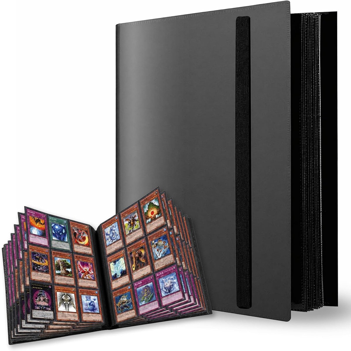 Verzamelkaartenalbum voor 360 kaarten, 9 vakjes TCG map, Waterdicht verzamelalbum voor Pokémon-kaarten, Yu-Gi-Oh, MTG en voetbalkaarten, met elastiek, Zwart